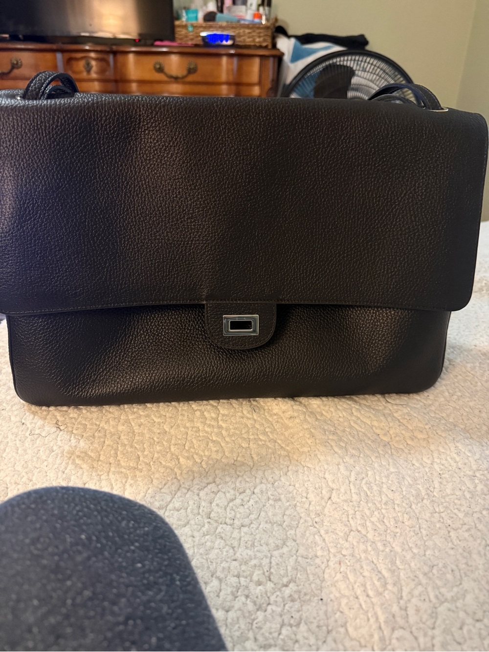 Black Men's /woman’s Leather Flap Messenger Bag